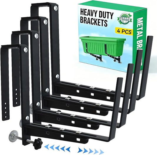 Halatool Railing Planter Box Brackets Outdoor, 4 Pack Adjustable Flower Planter Window Box Brackets, Heavy Duty No Drill Window Box Brackets with 66 lb Capacity for Railings Balcony Porch Fence