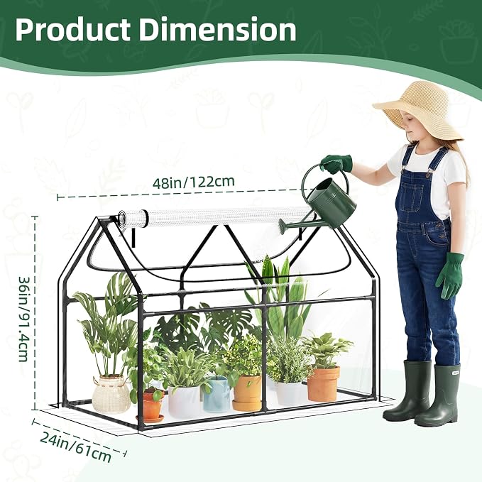 Superlele Mini Greenhouse for Outdoor, 4x2x3FT Portable Greenhouse with 2 Large Zipper Doors, Transparent PVC Cover for Plant Protection and Winter Gardening, Reinforced Frame