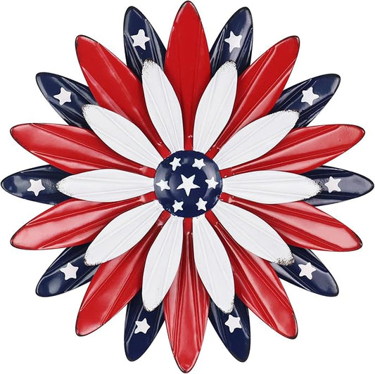 hogardeck 4th of July Decorations Outdoor, 11 inch Red White and Blue Metal Flower Wall Art for Fourth of July Decor, Patriotic Decorations for Yard Garden Home Indoor Mantel