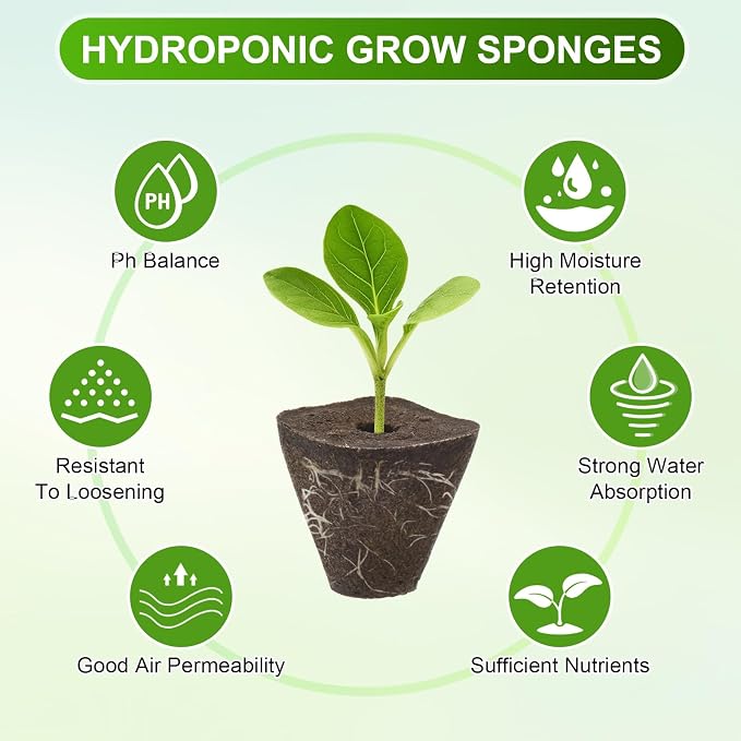 M METERXITY 50-Pack Grow Sponges, 1.3x0.6x1.2 Inch Replacement Root Growth Sponges Seed Pods for Plant Rooting/Seed Germination/Hydroponic Gardens System Supplies, Starter Plug for Seeds