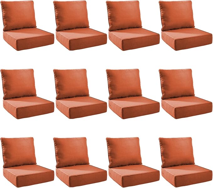 Outdoor Cushion Set for Furniture Patio Furniture, UV Resistant, Water Resistant - 6 Inch Thick Foam Garden Cushions – 22x24 Inch Patio Seat Covers for Chair/Sofa/Couch | Orange | 12-Pack |