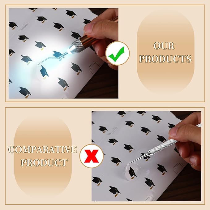 Therwen 3 Pcs LED Weeding Tools for Vinyl with Light Pin and Hook Lighted Weeding Pen for Removing Iron on Tiny Vinyl Paper Iron on Projects Adults and Cutting Machines Supply(Gold)