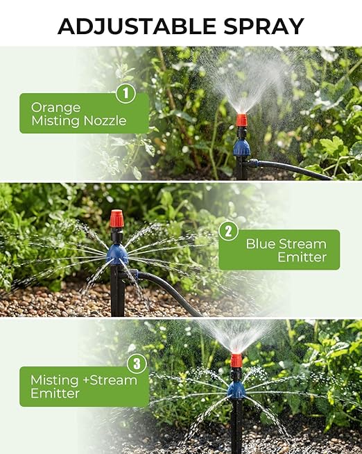 MYMULIKE 100FT Drip Irrigation System, Adjustable Drip Emitters, Upgraded Drip Irrigation Kit Automatic Irrigation Kit Garden Watering System for Flower Bed, Raised Beds, Lawn, Greenhouses
