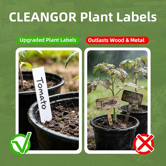 Cleangor 1000Pcs Plant Labels with Marker Pen, 4" Plant Tags for Garden Waterproof, Reusable Plastic Plant Markers Garden Labels for Seedlings, Vegetables, Flowers, Gardening Organization Kit