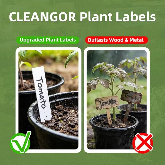 Cleangor 330Pcs Plant Labels with Marker Pen, 4" Plant Tags for Garden Waterproof, Reusable Plastic Plant Markers Garden Labels for Seedlings, Vegetables, Flowers, Gardening Organization Kit