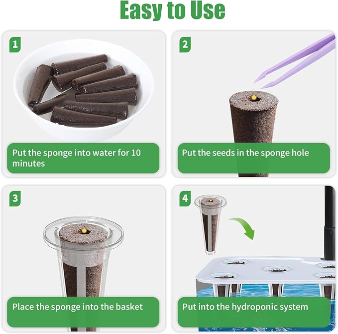 101 Pcs Hydroponic Growing kit for Indoor Garden,80 Grow Sponges, 20 Grow Baskets & 1 Tweezer, Replacement Growth Sponges Seed Pods of All hydroponic Brands Also Suitable for Soil Culture