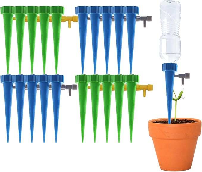 20 Pack Self Watering Spikes, Plant Watering Devices Plant Watering Spikes with Adjustable Control Valve Switch, Plant Watering Devices for Indoor Outdoor Potted Plants