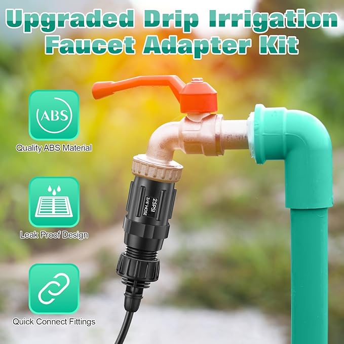 8 Set Drip Irrigation Faucet Adapter Kit, 25 PSI Garden Hose Pressure Regulator, 1/4'' Drip Irrigation Tubing to 3/4'' Faucet, Plumbing Tape