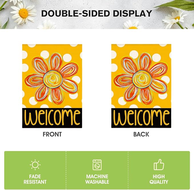 AVOIN colorlife Summer Floral House Flag 28x40 Inch Double Sided Outside, Polka Dots Welcome Seasonal Yard Outdoor Flag