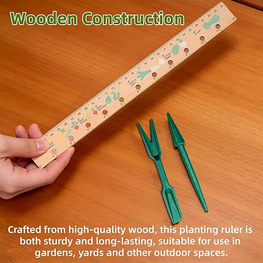 Spacer Tool Seeder Planting Ruler, Wooden Plant Ruler with Precise Measurements,Seedlings Dibber Hand Transplanting Tools,for Vegetable Gardens, Yard