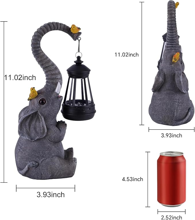 Solar Outdoor Garden Decor Elephant Statues Lights, Lucky Elephant Unique Mom Birthday Gifts for Mom, Housewarming Gifts and Yard Decoration, Cute Birds Garden Sculpture Decor