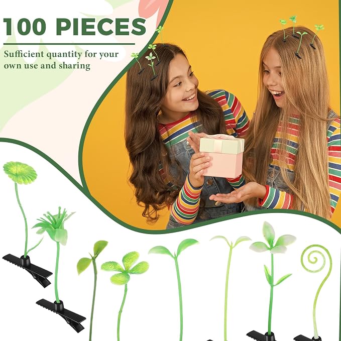 Tigeen 100 Pcs Rave Sprouts Bean Sprout Hair Clips Rave Clips Cute Grass Barrette Mixed Style Plant Flower Butterfly Mushroom Hair Accessories for Home Party Festival Irish