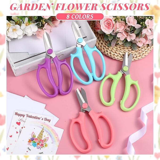 Kigeli 8 Pieces Garden Flower Scissors Floral Shears Garden Pruning Shears with Comfortable Handles for Flower Arrangement Fruit Picking Trimming Household (Multicolor)