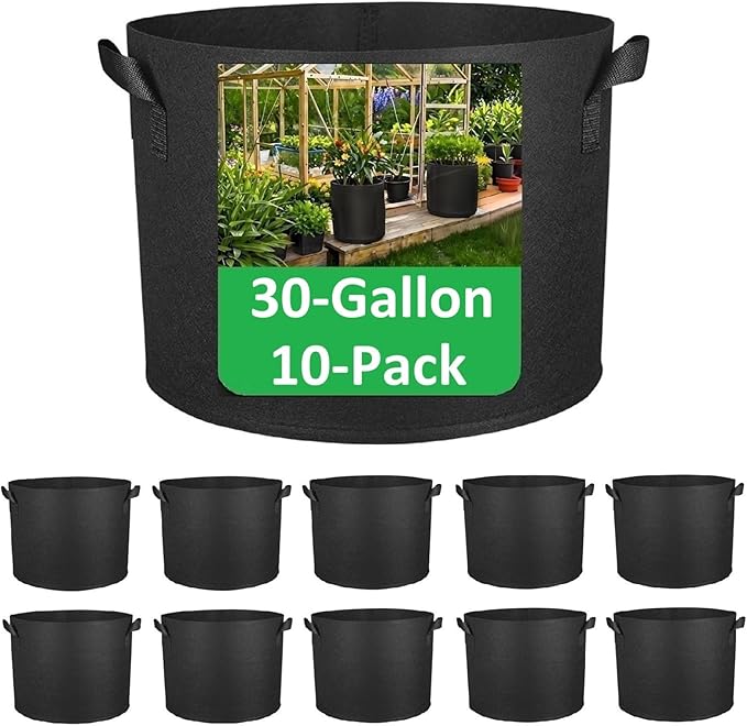 ANSLYQA 30-Gallon Grow Bags, (10 Pack) Thickened Aeration Fabric Growing Pots Planters with Handles for Planting Vegetables Plants, Black