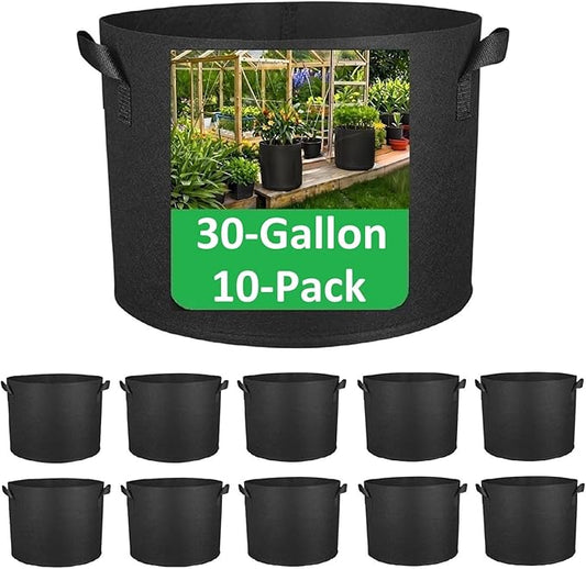 ANSLYQA 30-Gallon Grow Bags, (10 Pack) Thickened Aeration Fabric Growing Pots Planters with Handles for Planting Vegetables Plants, Black