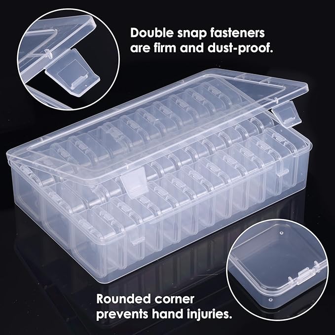 OUTUXED Bead Organizer Box, 36Pcs Small Clear Plastic Bead Storage, Mini Craft Storage Containers Boxes with Hinged Lid and Labels for Bracelets, Making DIY Jewelry Craft Nail, Screws, Seeds