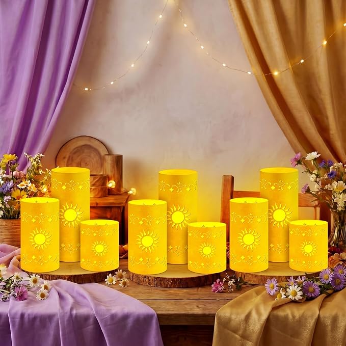 12 Pcs Princess Sun Lantern Centerpieces for Table 3 Size Gold Princess Birthday Cutout Paper Lantern Boxes with Tea Light Candle for Sun Birthday Baby Shower Decor(Cubic)