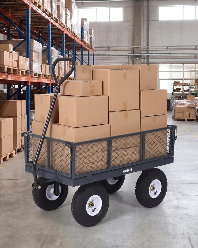 Garvee Versatile Outdoor Utility Cart - 400LBS Heavy-Duty, 10" All-Terrain Pneumatic Tires, Easy Maneuverable Lawn Cart with Removable Mesh Panels for Gardening & Landscaping, Grey