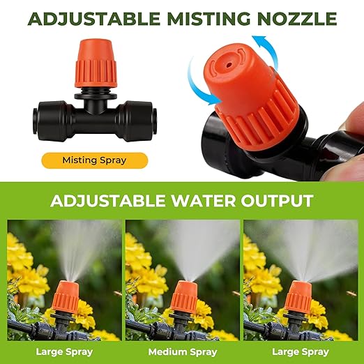 50FT Drip Irrigation Kit, Quick Connect Garden Watering System, Easy Install Drip Irrigation System with Misting Nozzles for Patio, Potted Plants, Small Garden & Greenhouse