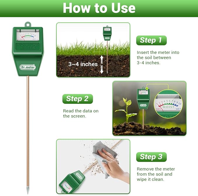 Dr.meter Soil Moisture Meter, 2 Packs Soil Test Kit for Garden Lawn Farm Indoor & Outdoor Use - Soil Tester Hygrometer Sensor for Houseplants - Plant Water Meter-No Battery Needed, Gardening Gifts