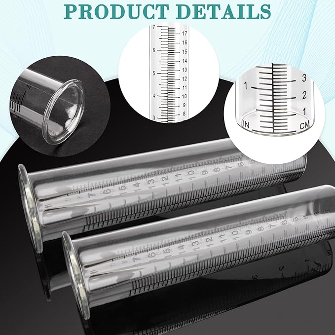 2 Pack Glass Rain Gauge, 8.25 x 2.25 Inches, 7 Inch Capacity, Clear Tube with Measurement Markings