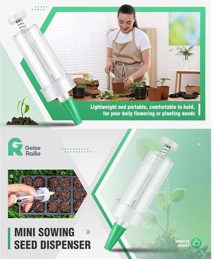 Seeding Tool, Gardening Sower Planter Set of 6, Precision Seed Dispenser, Adjustable Planter Tool for Garden Flowers and Vegetables, Spreader with Seedlings Dibber and Widger