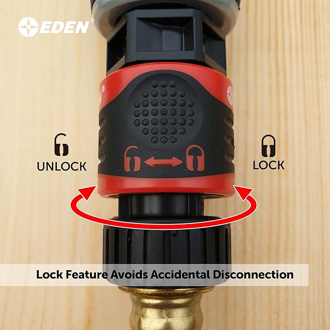 Eden 95210 Premium Garden Hose Quick Connect Set | 5-Piece Snap & Lock Fittings with Water Stop & Secure Twist-Lock Design