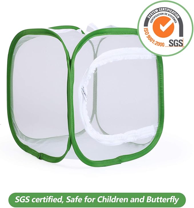 Butterfly Habitat Insect Cage, Small, 12 x 12 x 12 Inches | Caterpillars Enclosure, Pop-up Clear Mesh, 6 Mesh Panels