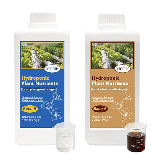 YINMIK Nutrients Base A&B Liquid Hydroponic Fertilizer,Plant Food for Hydroponics Growing System and Potted Houseplants, Hydroponic Solution for Herbs,Vegetables,Full Cycle Plants Food(2000ml Total)