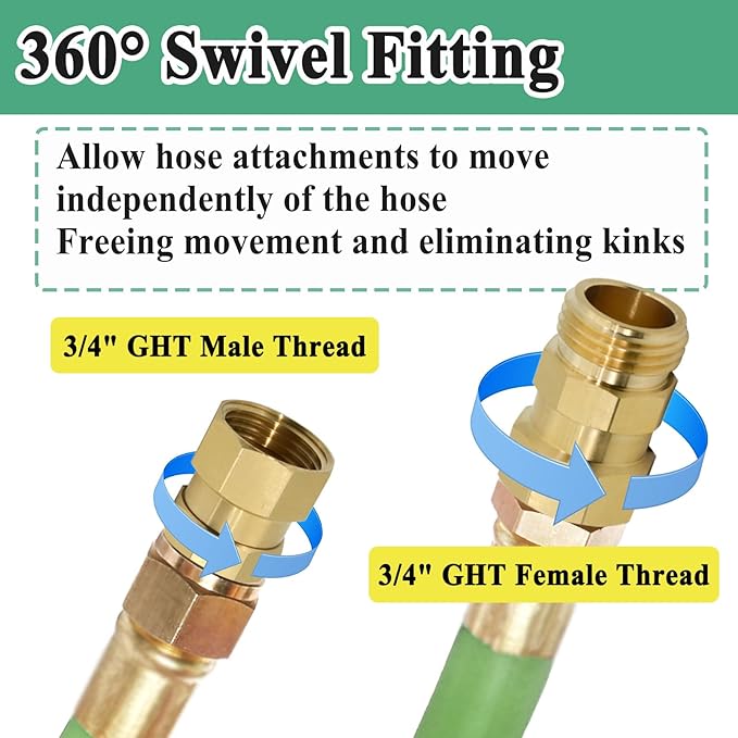 Hose Swivel Fitting, Garden Hose Connector 3/4 GHT, Good Sealing Performance with No Leaks, Brass