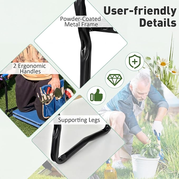 Giantex Garden Kneeler & Seat, Folding Gardening Stool, Portable Garden Bench with EVA Foam Pad, Heavy-Duty Metal Frame, Gardening Tool for Women Men Seniors, Holds 330 LBS, Blue (with 1 Bags)