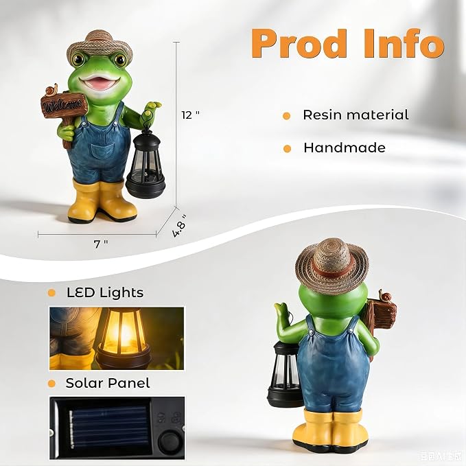 Solar Garden Statues Frog Garden Decor Figurine Lights for Outside | Yard Decorations Outdoor Patio Decor, Gardening Gifts for Women