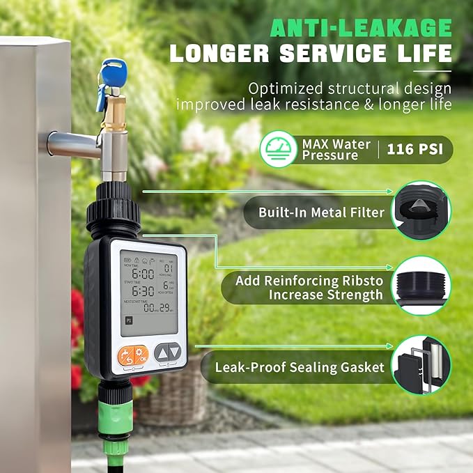 Water Timer for Garden Hose with Auto Rain Delay, 10 Programmable Sprinkler Timer with 3.3“ Large LCD IP54 Waterproof Drip Irrigation Watering Timers for Plant, Yard, Lawns, Outdoor