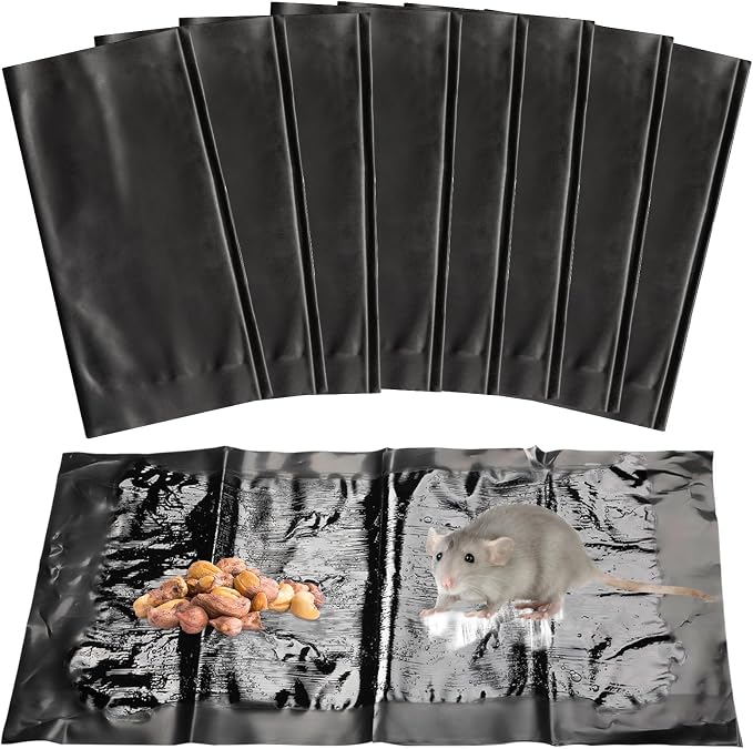 Qualirey 12 Pcs Large Sticky Mouse Glue Traps Black Sticky Rat Trap that Work for Rats Roaches Rodents Heavy Duty Pre Baited Mats Indoor Outdoor Catch Pest (11.8 x 11 Inch)