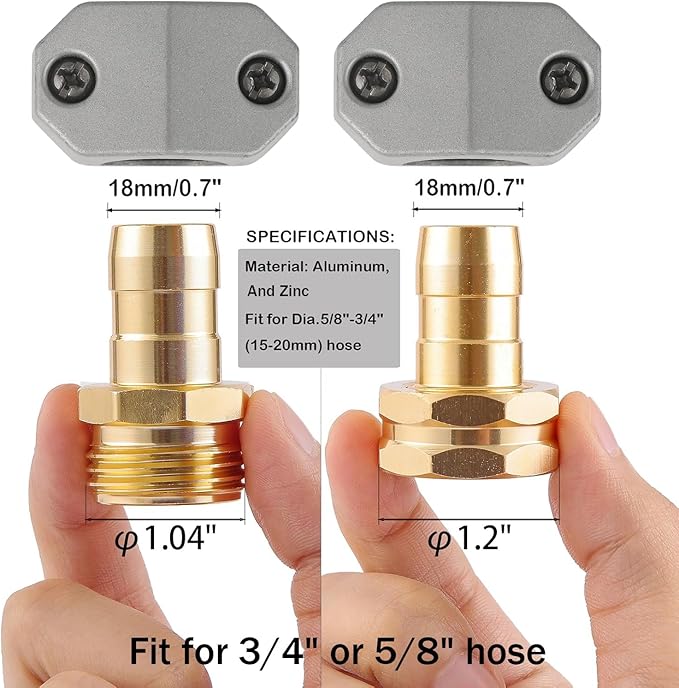 Garden Hose Repair Kits, 2 Sets Aluminum Alloy Water Hose Connector, Fit 3/4" and 5/8" Garden Hose, Male and Female Hose End Repair Fittings Replacement, Hose Mender Kit