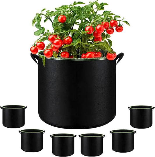 6-Pack 5/7/10 Gallon Grow Bags - 300G Heavy Duty Aeration Fabric Pots with Handles,Thickened Nonwoven Planter Bags for Vegetables Flowers Fruits