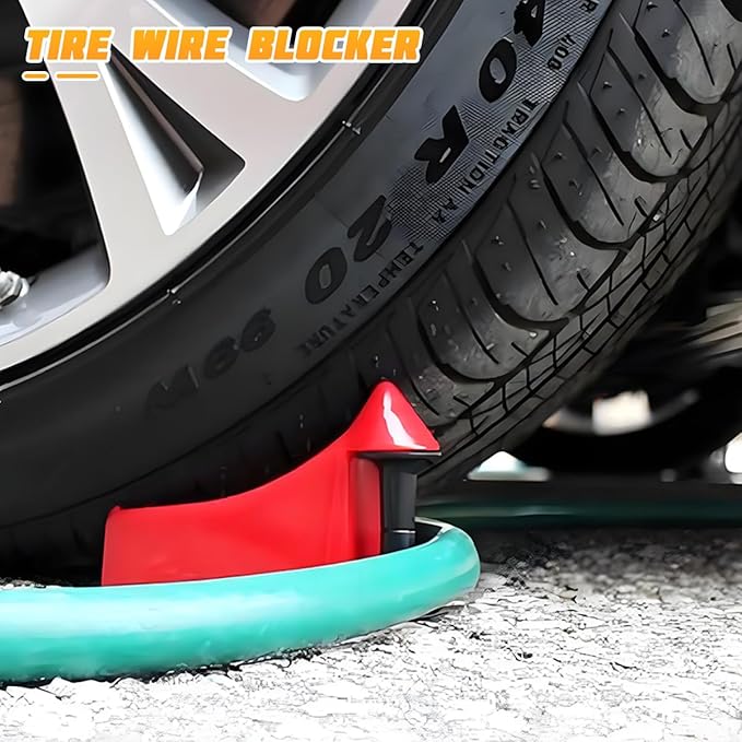 4PCS Car Hose Guide, Vehicle Detailing Cleaning Tools Hose Guides Preventing Wash Stuck Under The Tires, Automotive Wheel Rolling System Tool for Washing, Universal Fit (Red)