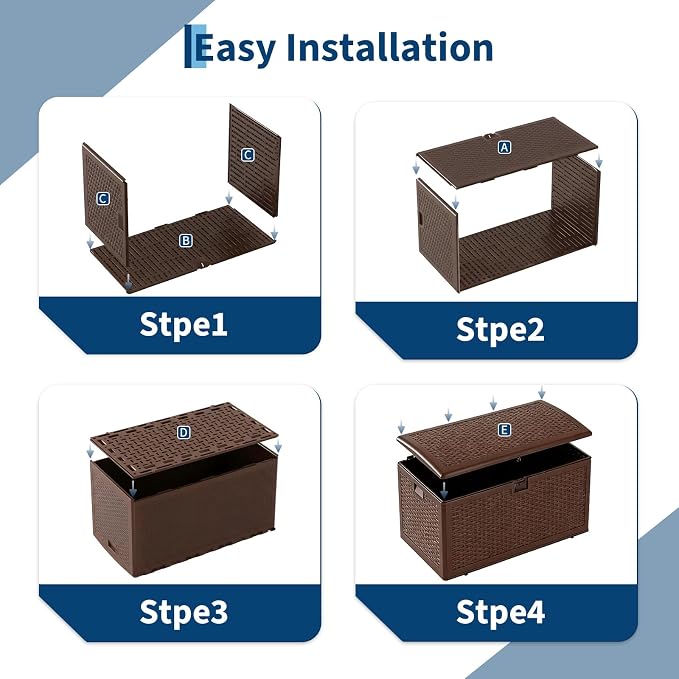 120 Gallon Waterproof Outdoor Storage Deck Box - Large Resin Patio Storage with Lockable Gas Spring Lid - Weather Resistant, Ideal for Cushions, Tools, Pool Accessories - Brown, Gas