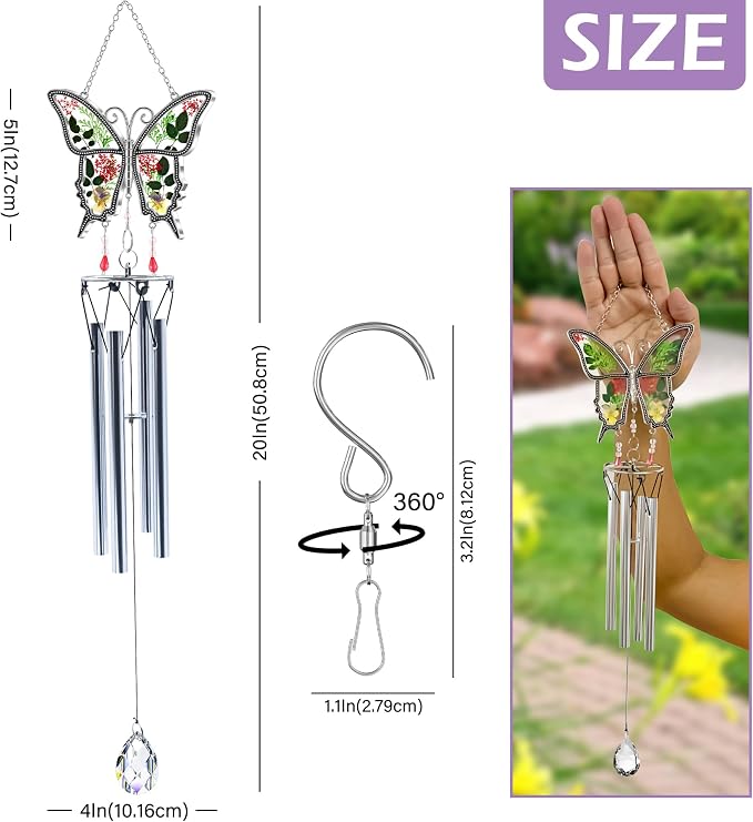KY&BOSAM New Butterfly Wind Chime with Crystal Sympathy Wind Spinner Memorial Wind Chime for Loss of Loved One Prime Bereavement Sympathy Memorial Gift for Loss of Mother Father Gift Home Garden Decor