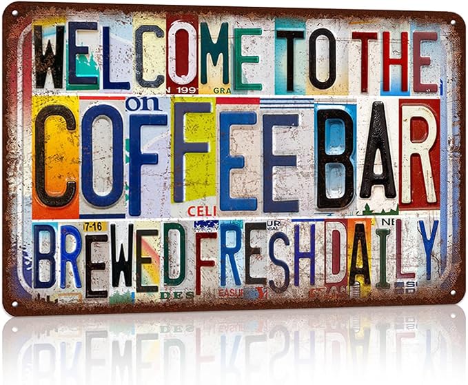 Vintage Coffee Wall Decor Welcome to Coffee Bar Metal Sign Tin Signs Poster - brewed fresh daily