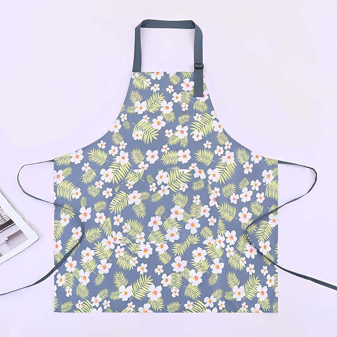 Floral Aprons with Pocket Blooming Women Waterproof Apron Adjustable Neck Long Ties Women Men Cook Baking Garden
