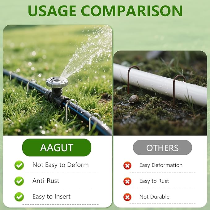 AAGUT 4 Inch Landscape Stakes 200 Pack Garden Drip Irrigation Tubing Stakes Heavy Duty 14 Gauge Galvanized Ground Staples Lawn U Hooks for Soaker Hose, Chicken Wire, Chain Link Fence, Dog Fence