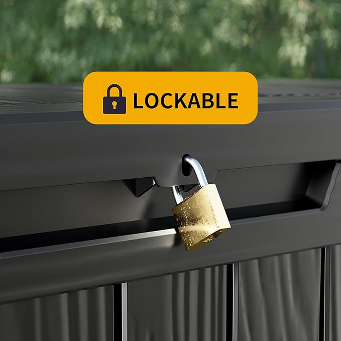 TARKARI 180 Gallon Outdoor Storage Box Waterproof, Resin Deck Boxes with Lockable Lid & UV-Resistant for Patio, Pool, Garden Furniture Cushions & Accessories, Black