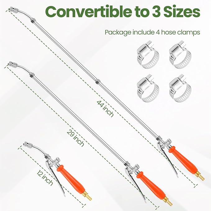 29"-44" All Metal Replacement Sprayer Wand, Suitable for 1/2" Hose Quick Connector, 1/4" & 3/8" & 1/2" Brass Barb Spray Wand, Built-in Shut Valve Stainless Steel Spray Wand (2Pcs 29" Sprayer Wand)