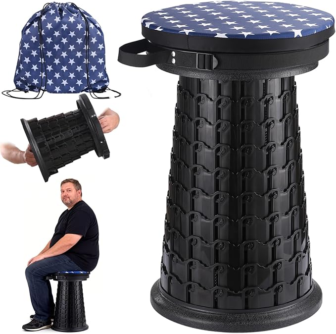 2026 Upgraded XXL Collapsible Stool with Cushion & Bag | 1000lbs Capacity, 21-in Taller & 13-in Wider Retractable Telescoping Stool for Adults, Oversized Camping, Fishing, Concert, Event, Stadium