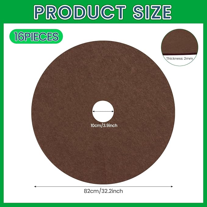 Shimeyao 16 Pcs 32.2 Inch Non Woven Tree Mulch Ring Round Tree Weed Barrier Mat Reusable Landscape Protector Base Barrier Fabric for Weed Root Protection (Coffee)
