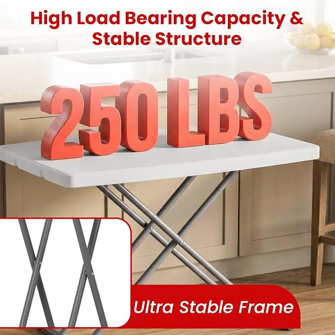 PayLessHere | 30 Inch Folding Table | Foldable Tray Table | Waterproof & Foldable Table Design | Small Desk Adjustable Height | White | for Events, Camping, Indoor & Outdoor Use