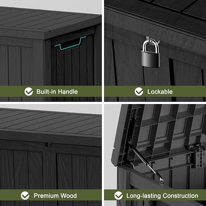Outdoor Storage Box, 150 Gallon Resin Deck Box Waterproof for Patio Furniture, Garden Tools and Pool Accessories, Lockable UV-Resistant Storage Bin Bench Cabinet for Outside, Black