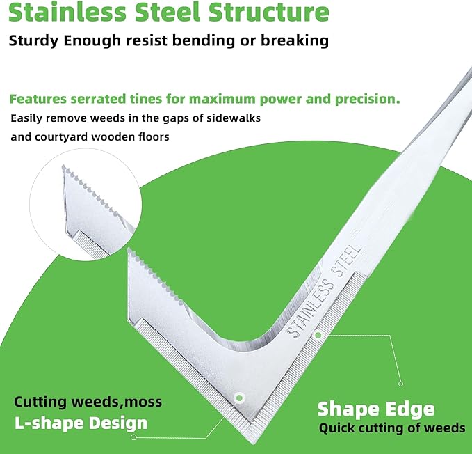 Crack Weeder, Stainless Steel Crevice Weeding Tool, L-Shaped Side-Walk Weed Puller Spatula, Efficient Manual Weeder for Sidewalk, Paver, Narrow and Wall Gaps