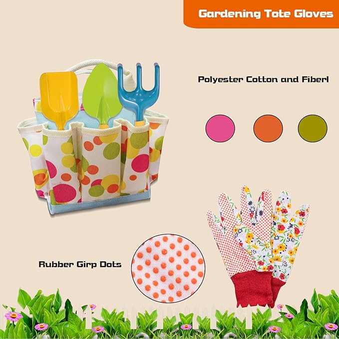 Kids Gardening Set, Kids Gardening Tools with Watering Can, Shovel, Rake, Gloves, Waterproof Apron and Storage Bag, Kids Beach Sand Toys Set for Boys Girls Age 3 4 5 6 7 8